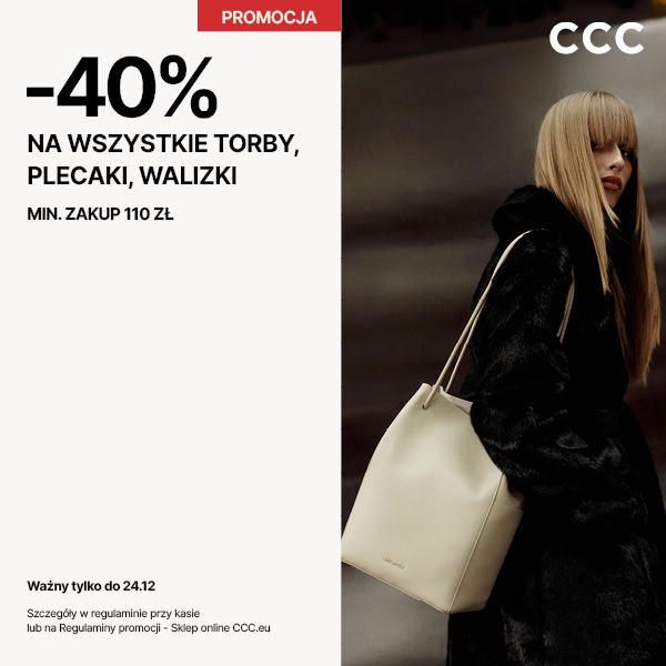 CCC: -40% na wszystkie torby, walizki, plecaki przy zakupach za min. 110zł