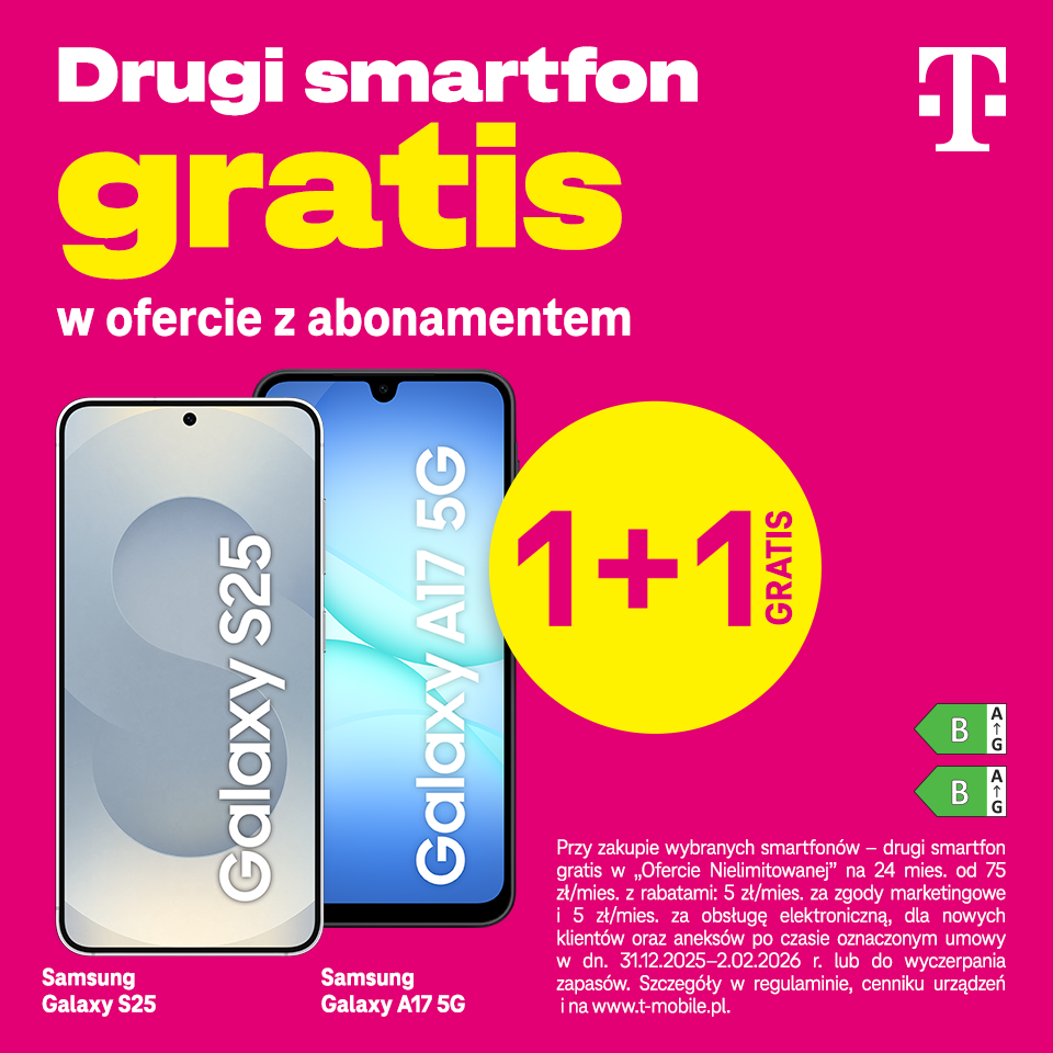Drugi smartfon gratis w ofercie z abonamentem.