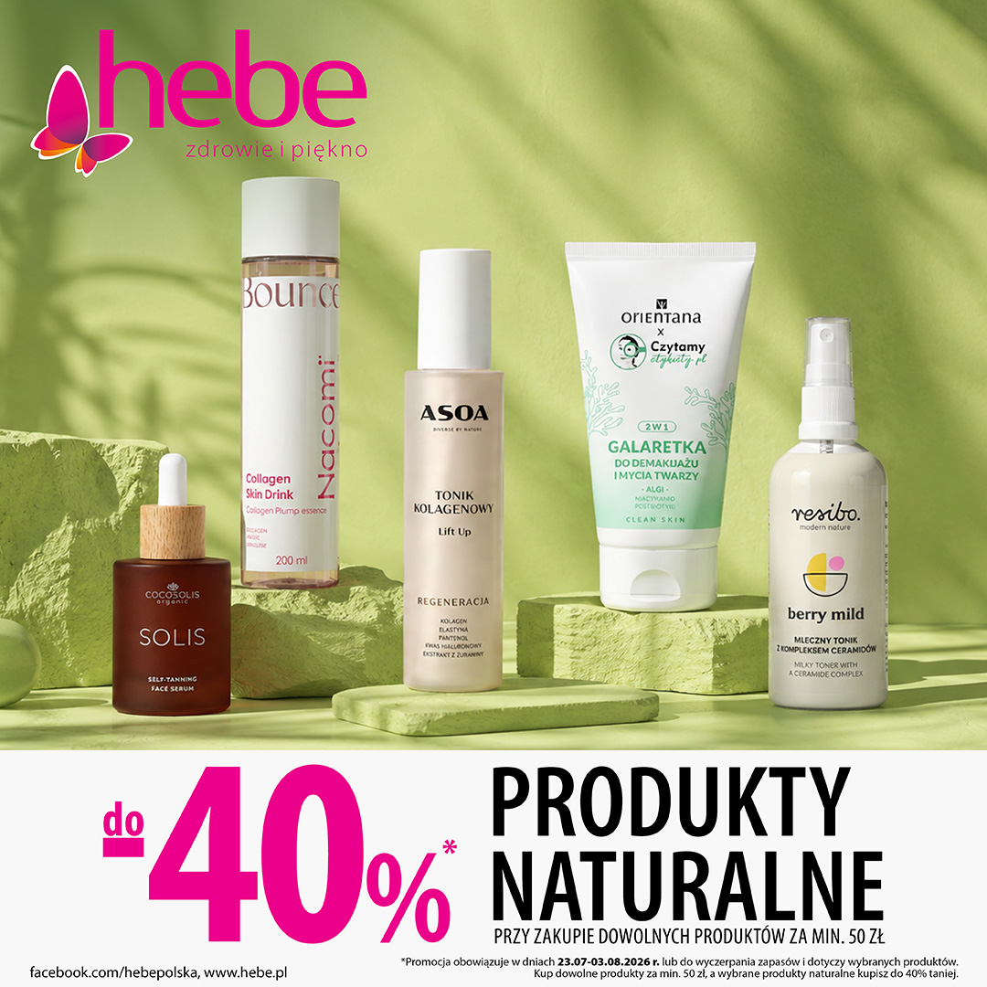 HEBE: produkty naturalne do -40% przy zakupach za min. 50 zł